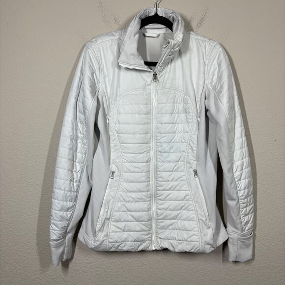 Lululemon Womens Size 10 Mile Jacket White Full Zip Quilted Concealed Hood - Picture 1 of 13